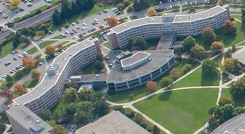 Close up arial of Fee Hall